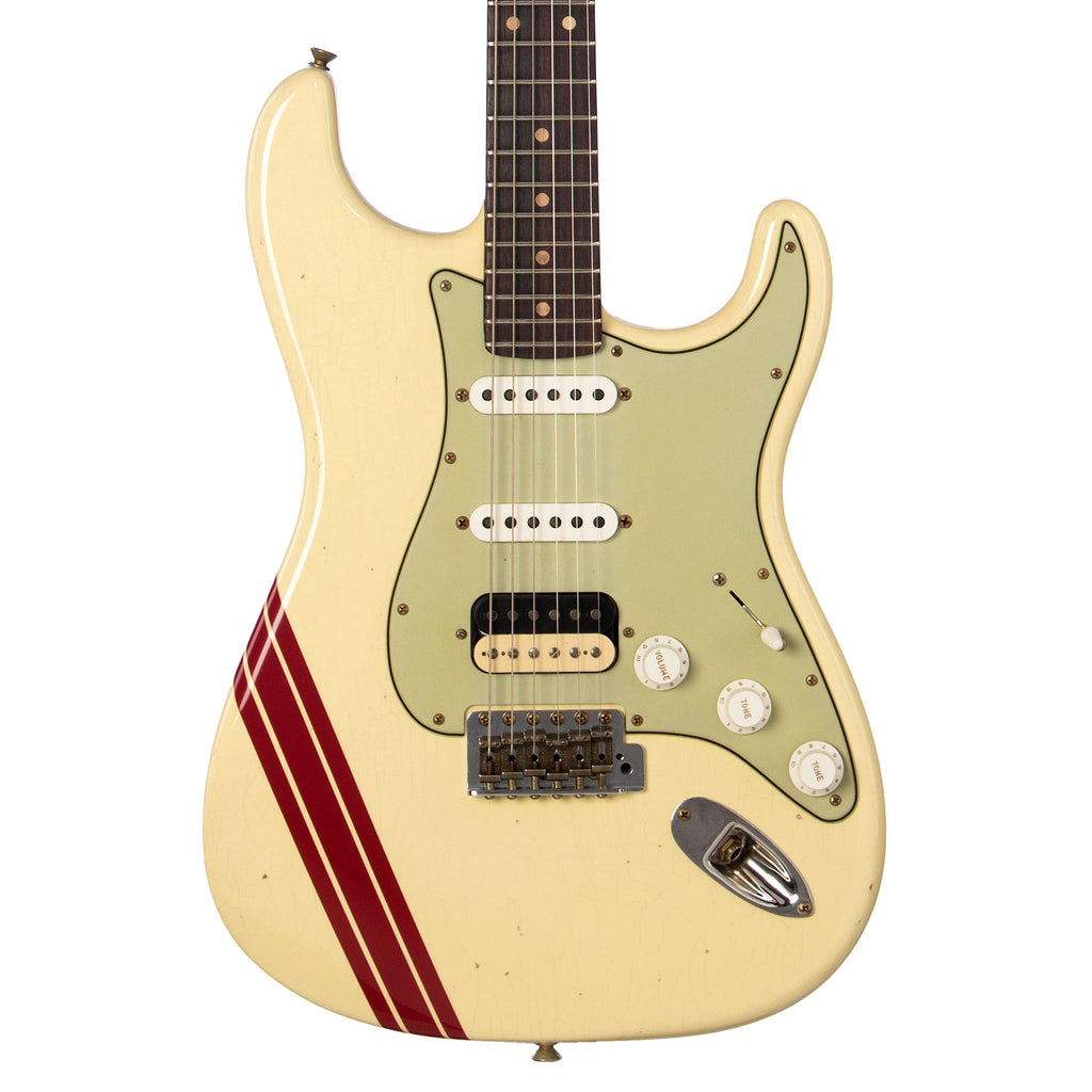 Fender Custom Shop MVP Stratocaster HSS Journeyman Relic - Vintage White w/ Red Competition Stripes and Matching 2-Step Headstock - Dealer Select Master Vintage Player Series Electric Guitar - NEW!!!