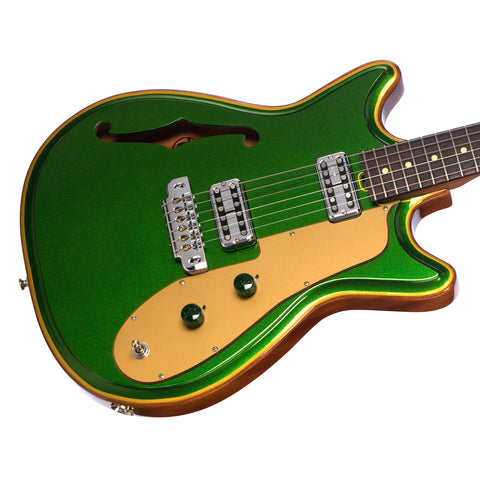2022 Walsh Guitars Custom Double Cut - Candy Green w/Gold Accents and Natural Back - Semi-Hollow Custom Boutique Electric Guitar - USED!
