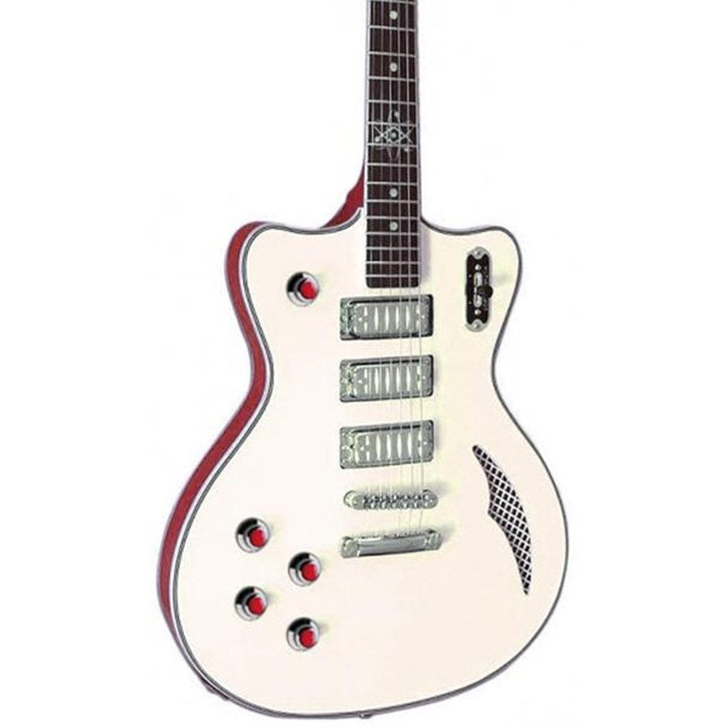 Eastwood Guitars Bill Nelson Astroluxe Cadet Vintage Cream and Fiesta Red LH Featured