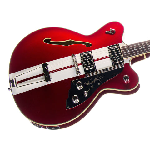 PRICE DROP! Duesenberg Guitars Mike Campbell II Signature Model - DCF-MV-II Hollowbody Electric Guitar - Metallic Red with Racing Stripes