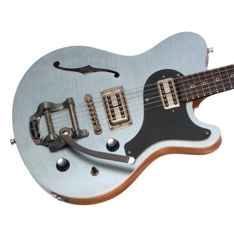 Nik Huber Guitars Surfmeister - Trans Ice Blue - Flame Top - 6.0lbs - Custom Electric Guitar, NEW!