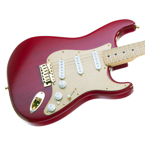 Used Fender Deluxe Player Stratocaster - Crimson Red Transparent