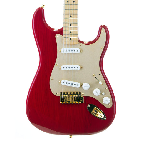 Used Fender Deluxe Player Stratocaster - Crimson Red Transparent